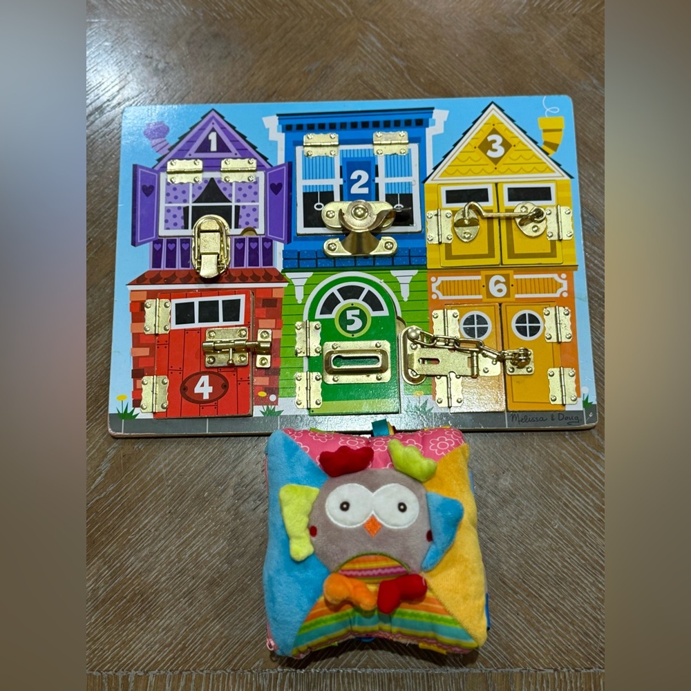 Melissa & Doug Colorful Latches Activity Board & Clips manipulative toy bundle